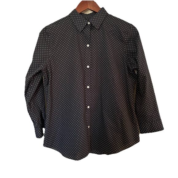 Lauren Ralph Lauren Button Down 3/4 Sleeve Non Iron Black Polka Dot Shirt Size L - Picture 6 of 12
